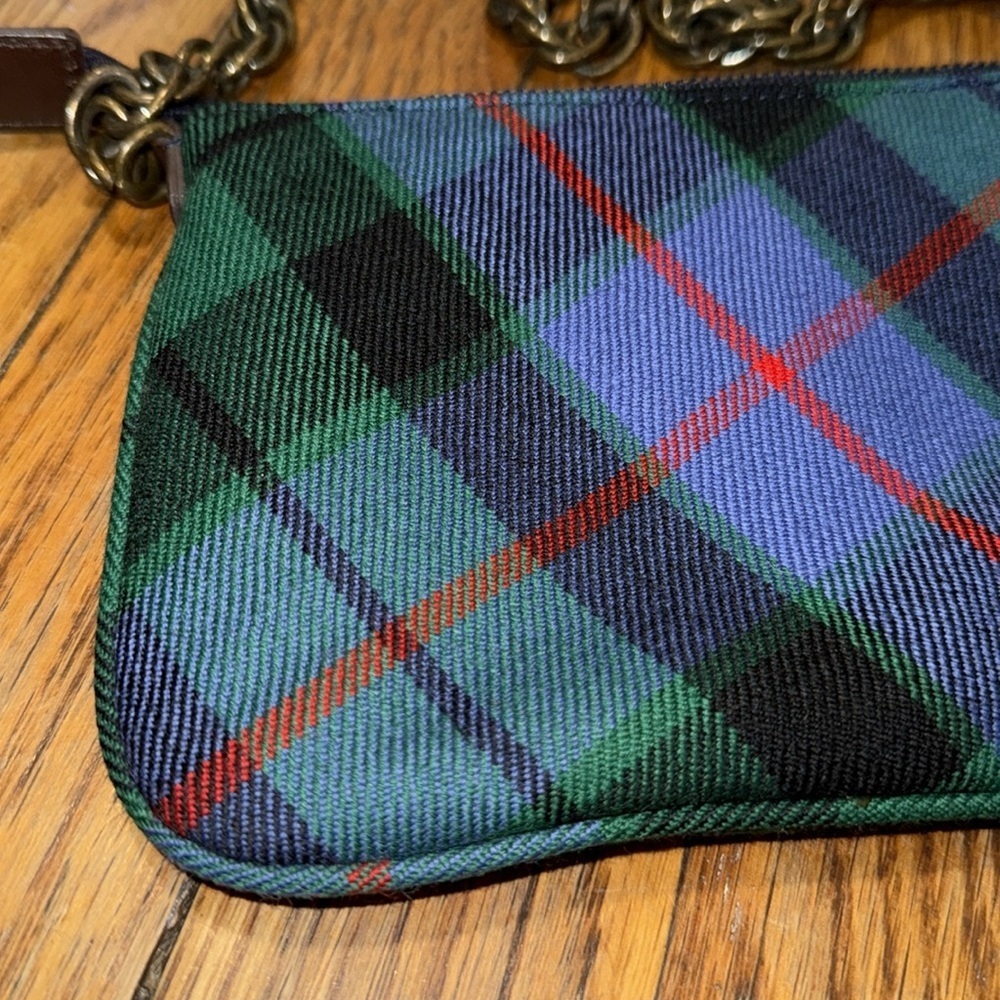 j. Crew tartan Plaid Chain Strap Women's clutch 100% wool MISSING zipper pull - Picture 2 of 6